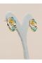 Viridessa Flower Motif Enamel Pearl Vintage Art Earrings - 4