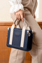 Women's Navy Blue Stone Medium Size Linen Hand and Shoulder Bag 236072Mh - 8