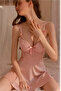 Women's Backless Silk Satin Nightgown Set - Elegant V-Neck, Lace Stripe Sleepwear without Robe - 4