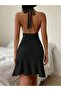 Women's Zero Sleeve Deep V Neck Lace-Up Back Low-Cut Hem Ruffle Detail Sandy Dress - 5