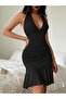 Women's Zero Sleeve Deep V Neck Lace-Up Back Low-Cut Hem Ruffle Detail Sandy Dress - 3