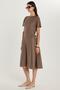 Women's Standard Fit Side Bow Tie Detail Short Sleeve Crew Neck Smoked Midi Length Dress - 5