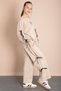 Beige Wide Leg Girl's Tracksuit Set with Bow Detail on the Sides 21199 - 4