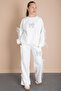 Ecru Wide Leg Girl's Tracksuit Set with Bow Detail on the Sides 21197