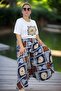 Wide Cut Cotton Viscosse Pants Skirt Combed Bluz Double Suit with Elastic Belt - 2