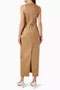 Cotton Maxi Dress, Modern Long Dress with V-Neck and Slit Beige - 3