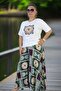 Wide Cut Cotton Viscosse Pants Skirt Combed Bluz Double Suit with Elastic Belt - 3