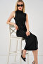 Women's Gathered Zero Sleeve Draped Dress 2579 - Black - 2