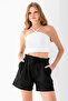 Women's Elastic Waist Pleated Cotton Shorts Black - 925094 - 2