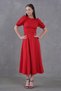 New Season Scuba Crepe Fabric Balloon Sleeve Round Neck Midi Length Flared Cut Women's Evening Dress 092 - 6