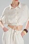 Women's Linen Pearl Detailed Design Stone Crop Blouse - 5