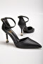 Women's Black Leather Closed Back Pointed Stylish Heeled Stiletto Shoes