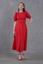 New Season Scuba Crepe Fabric Balloon Sleeve Round Neck Midi Length Flared Cut Women's Evening Dress 092