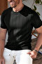Men's Black Fit Textured Short Sleeve Crew Neck Knitwear T-Shirt