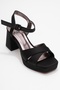 Lisbon Black Satin Cross Strap Women's Platform Heeled Shoes - 3
