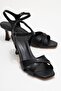 Melin Black Leather Cross Strap Women's Heeled Shoes