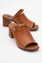 Women's Tan Thick-Strapped Buckle Detailed Heeled Casual Slippers