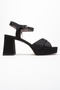 Lisbon Black Satin Cross Strap Women's Platform Heeled Shoes - 6