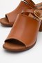 Women's Tan Thick-Strapped Buckle Detailed Heeled Casual Slippers - 3