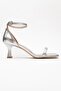 Silver Single Strap Women's Heeled Sandals - 2
