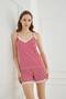 Women's Vertical Striped Lace Detail Rope Strap Shorts Set |   Red 50115-205 - 2