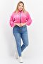 Women Mock Neck Long Sleeve Textured Crop Sweatshirt, Pink - 4