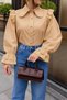 Women's Camel Eyelet Embroidery Ruffled Peter Pan Collar Shirt - 2