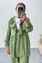 Ruffle Neck Tie-Up Tunic and Wide Leg Pants Set 8845 - Green - 4