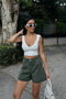 Women's High Waist Wide Leg Pleated Pocket Denim Shorts Khaki - 4
