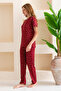Women's Crew Neck Short Sleeve Heart Patterned Pajama Set Burgundy - 6016 - 4
