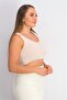 Women Round Neck Textured Sleeveless Crop Top, Peach - 3