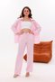 Lower Upper Set Women's Shirt Pants Set Women's Elastic Waist Pocketed Off Shoulder Muslin Shirt Pink