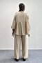 Ruffle Neck Tie-Up Tunic and Wide Leg Pants Set 8845 - Beige - 5