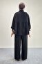 Ruffle Neck Tie-Up Tunic and Wide Leg Pants Set 8845 - Black - 5