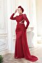 Beaded Burgundy Hijab Evening Dress 5295Br - 2