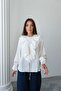 Long Sleeve Blouse with Ruffle Tie Detail 8834 - White - 3
