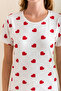 Women's Crew Neck Short Sleeve Heart Pattern Pajamas Suit White Red - 6016 - 5