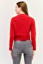 Women Crew Neck Knitted Sweater, Red - 4