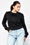 Women Crew Neck Long Sleeves Embroidered Sweatshirt, Black