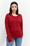 Women Crew Neck Open Back Knitted Sweater, Red