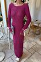 Women's Plum Openwork Knitted Long V-Neck Dress - 5