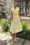 Women's Yellow Dacron Jacket Collar Midi Dress - 5