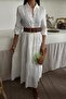 Women's White Wrinkle-Resistant V-Neck Long Dress - 8