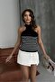 Women's Black Striped Halter Neck Sleeveless Blouse - 4