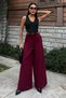 Women's Burgundy Long Woven Wide Leg Trousers