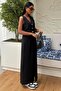 Women's Black Linen V-Neck Sleeveless Suit - 6