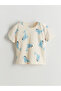 Lcw Baby Ecru Printed Baby Boy Undershirt T-Shirt and Shorts Set - 3