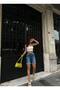 Women's High Waist Ripped Denim Bermuda Shorts