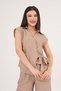 Side Tie Camel Blouse Trousers Double Set - 4