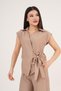 Side Tie Camel Blouse Trousers Double Set - 6